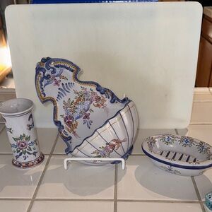 Portugal Ceramic set Holy water stoup, soap & vase 🐈‍⬛